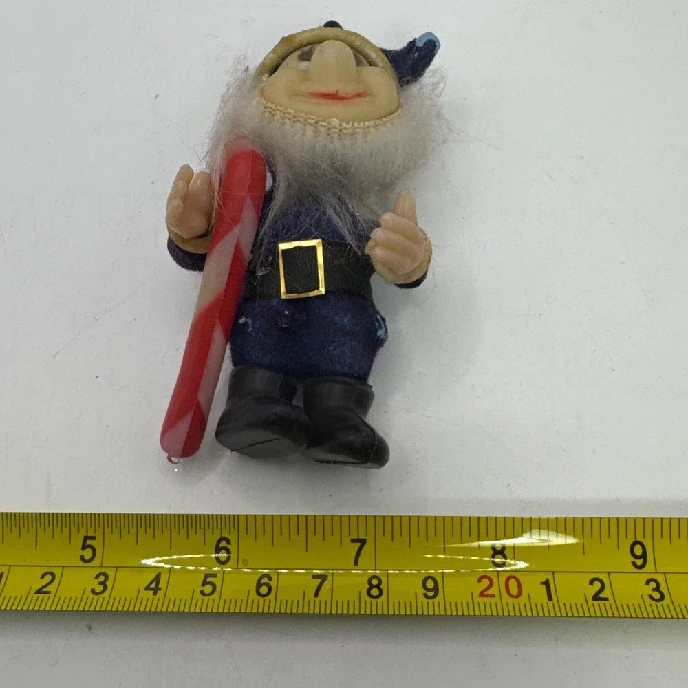 Vintage Christmas Elf Ornament Blue Felt Candy Cane Hong Kong Mid Century 4 Inch